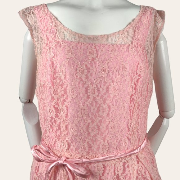 Vintage 1960s MCM Pink Lace Cocktail Dress Gown Long Sheath MOD Princess Core M - Picture 2 of 13